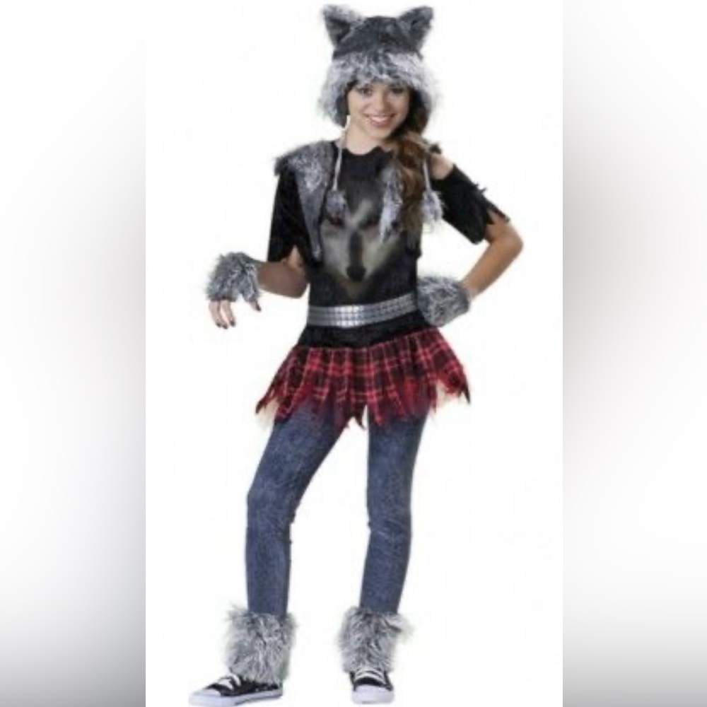 Kids Werewolf Costume with Red Plaid Skirt Size 8